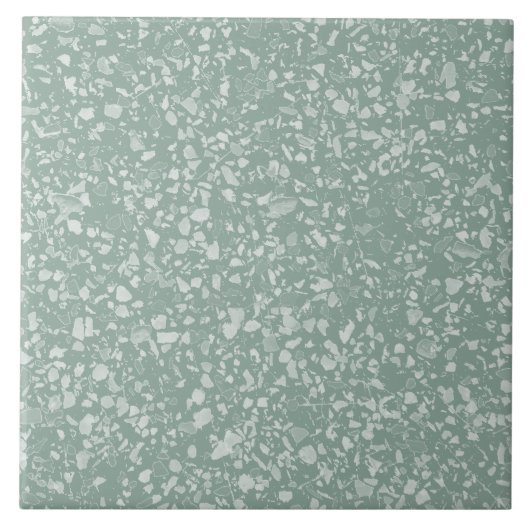 Salie Groen Terrazzo Modern minimaal stenen patroo Tegeltje (Voorkant)