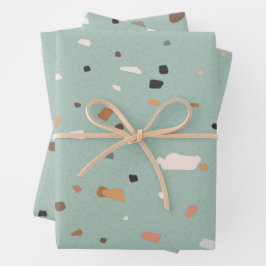 Salie groen Terrazzo patroon Inpakpapier Vel