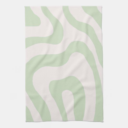 Salie Groen Vloeibare Swirl Groovy Streep Y2K Patr Theedoek (Verticaal)