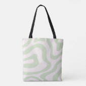 Salie Groen Vloeibare Swirl Groovy Streep Y2K Patr Tote Bag (Achterkant)