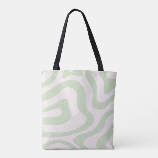 Salie Groen Vloeibare Swirl Groovy Streep Y2K Patr Tote Bag (Achterkant)