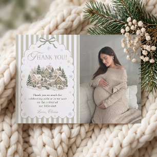 Salie Groen Winterdorp Kerst Baby Shower Bedankkaart