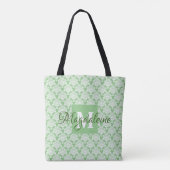Salie Groen & Wit Frilly Damast Monogrammed Tote Bag (Achterkant)