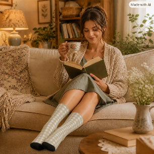 Salie groen & wit geruit gingham patroon sokken