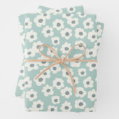 Salie Groen Wit Grijs Bloem Boho Trendy  Inpakpapier Vel (In situ)