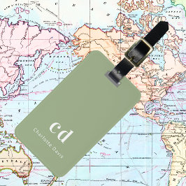 Salie groen wit monogram initialen bagagelabel