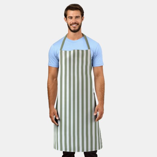  Salie Groen & Wit Strepen Gestreept Schort (Gedragen)