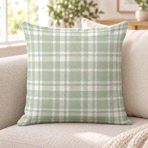 Salie groen wit tartan ruitpatroon kussen