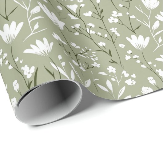 Salie groen witte bloem bruids bruiloft  cadeaupapier (Rol Hoek)