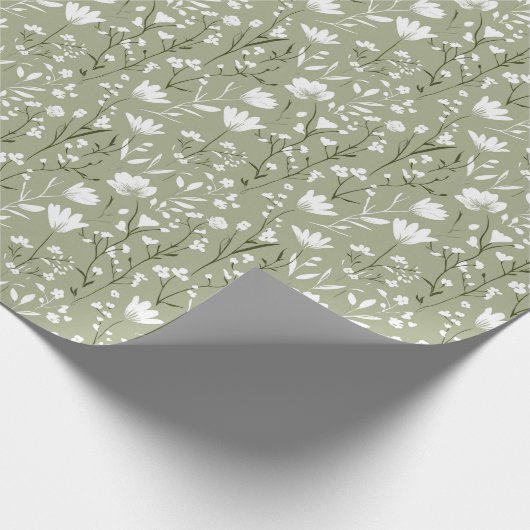 Salie Groen Witte Bloem Bruidsbegeleiding Trouw  Cadeaupapier (Hoek)