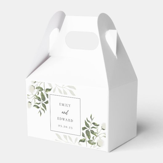 Salie groen & witte bloemen bruiloft bedankdoosjes (Voorkant Zijde)