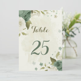 Salie Groen Witte Bloemen Tafel Nummer Kaart