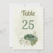 Salie Groen Witte Bloemen Tafel Nummer Kaart (Voorkant)