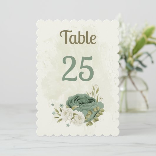 Salie Groen Witte Bloemen Tafel Nummer Kaart (Staand voorkant)