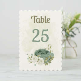 Salie Groen Witte Bloemen Tafel Nummer Kaart