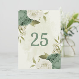 Salie Groen Witte Bloemen Tafel Nummer Kaart