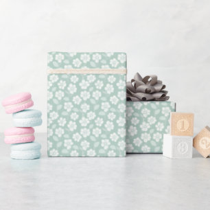 Salie Groen Witte Boho Bloemen Baby Shower Verjaar Cadeaupapier