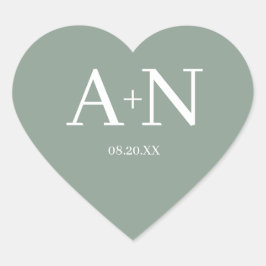 Salie Groen Witte Minimalistische Trouw Monogram  Hart Sticker
