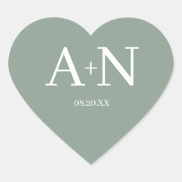 Salie Groen Witte Minimalistische Trouw Monogram Hart Sticker