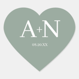 Salie Groen Witte Minimalistische Trouw Monogram  Hart Sticker