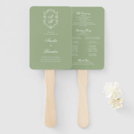 Salie Groen & Witte Monogram Wapen Huwelijksprogra Handwaaier