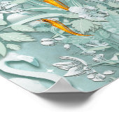 salie-groen, zijde, veren, bord-groen, goudvlam poster (Hoek)