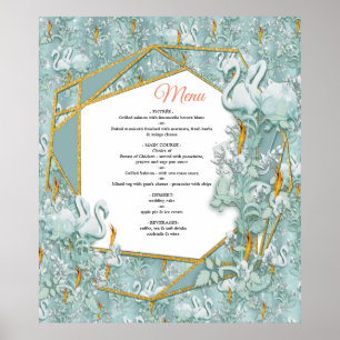 salie-groen, zijde, veren, bord-groen, goudvlam poster