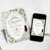 Salie Groen Zilver Bloemen Quinceanera Kaart