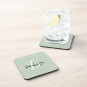 Salie Groen Zwart en Wit Script Monogram Bier Onderzetter (Rechterzijde)