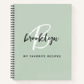 Salie Groen Zwart-wit Monogram Receptenboek Notitieboek (Voorkant)