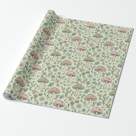 Salie Groene Aardse Paddenstoel Naadloos Patroon Cadeaupapier