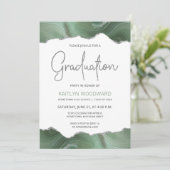 Salie Groene Agate Zilveren Diploma Uitnodiging Fe (Staand voorkant)