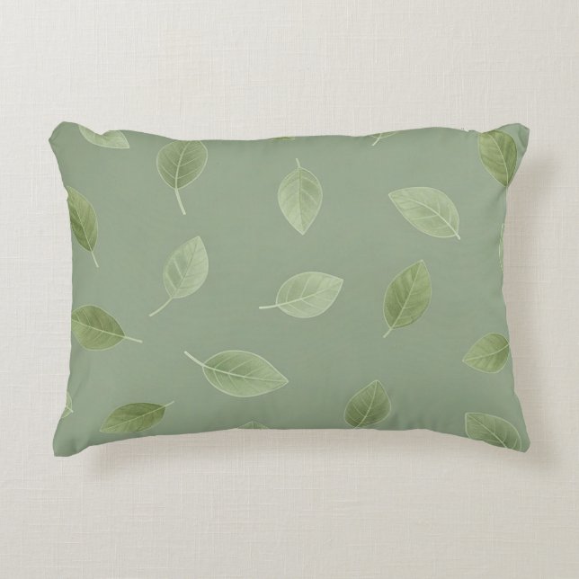Salie Groene Aquarel Blad Patroon Accent Kussen (Voorkant)