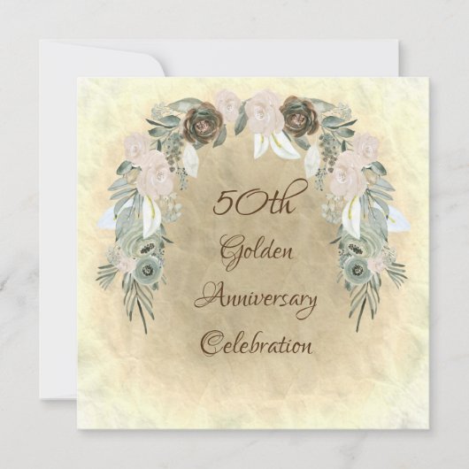 Salie Groene Aquarel Bloemen Gouden Bruiloft Kaart (Voorkant)