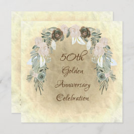 Salie Groene Aquarel Bloemen Gouden Bruiloft Kaart