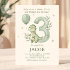 Salie Groene Aquarel Dino 3e Verjaardag Kaart
