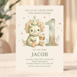 Salie Groene Aquarel Dino Eerste Verjaardag Kaart