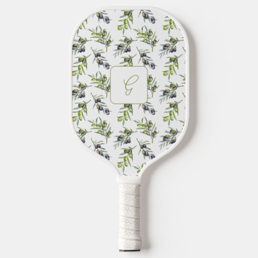 Salie Groene Aquarel Olijven Aangepaste Naam Pickleball Paddle (Voorkant)