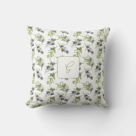 Salie Groene Aquarel Olijven Monogram Naam Kussen