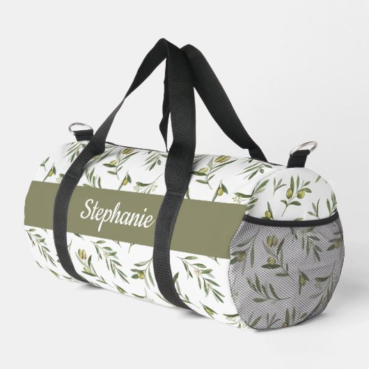 Salie Groene Aquarel Olijven Monogram Plunjezak (Rechterhoek)