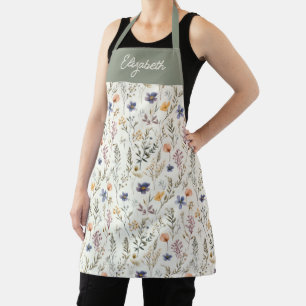 Salie Groene Aquarel Wilde Bloem Eigen Naam Schort