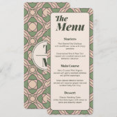 Salie groene Art Deco Trouw Menu Kaart (Voorkant / Achterkant)