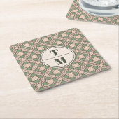 Salie Groene Art Deco Trouw Monogram Onderzetter (Schuin)
