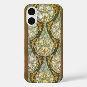 Salie Groene Art Nouveau Lelie Insect Patroon iPhone 16 Hoesje