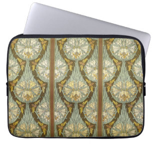 Salie Groene Art Nouveau Lelie Insect Patroon Laptop Sleeve