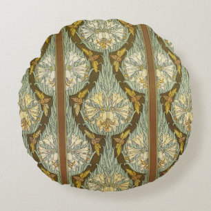Salie Groene Art Nouveau Lelie Insect Patroon Rond Kussen