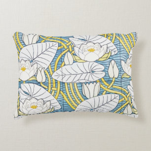 Salie Groene Art Nouveau Waterlelie Patroon Accent Kussen