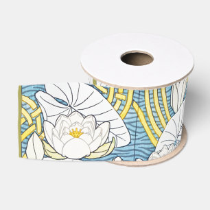 Salie Groene Art Nouveau Waterlelie Patroon Grosgrain Lint
