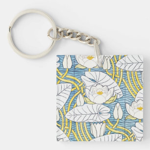 Salie Groene Art Nouveau Waterlelie Patroon Sleutelhanger