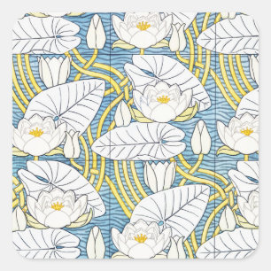 Salie Groene Art Nouveau Waterlelie Patroon Vierkante Sticker